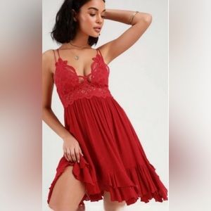 Free People One Red Lace Strappy Top